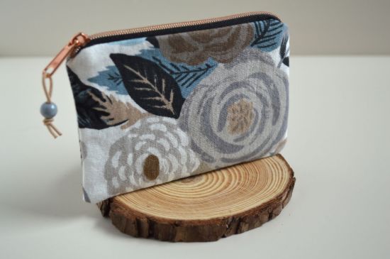 Bild von Minitäschchen Canvas Ranunkeln creme/blaugrau