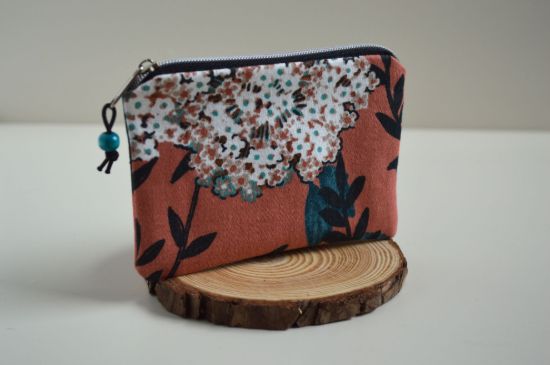 Bild von Minitäschchen Canvas Hortensien apricot/bunt