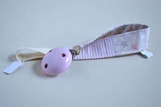 Bild von Schnullerband beige/rosa Sternchen
